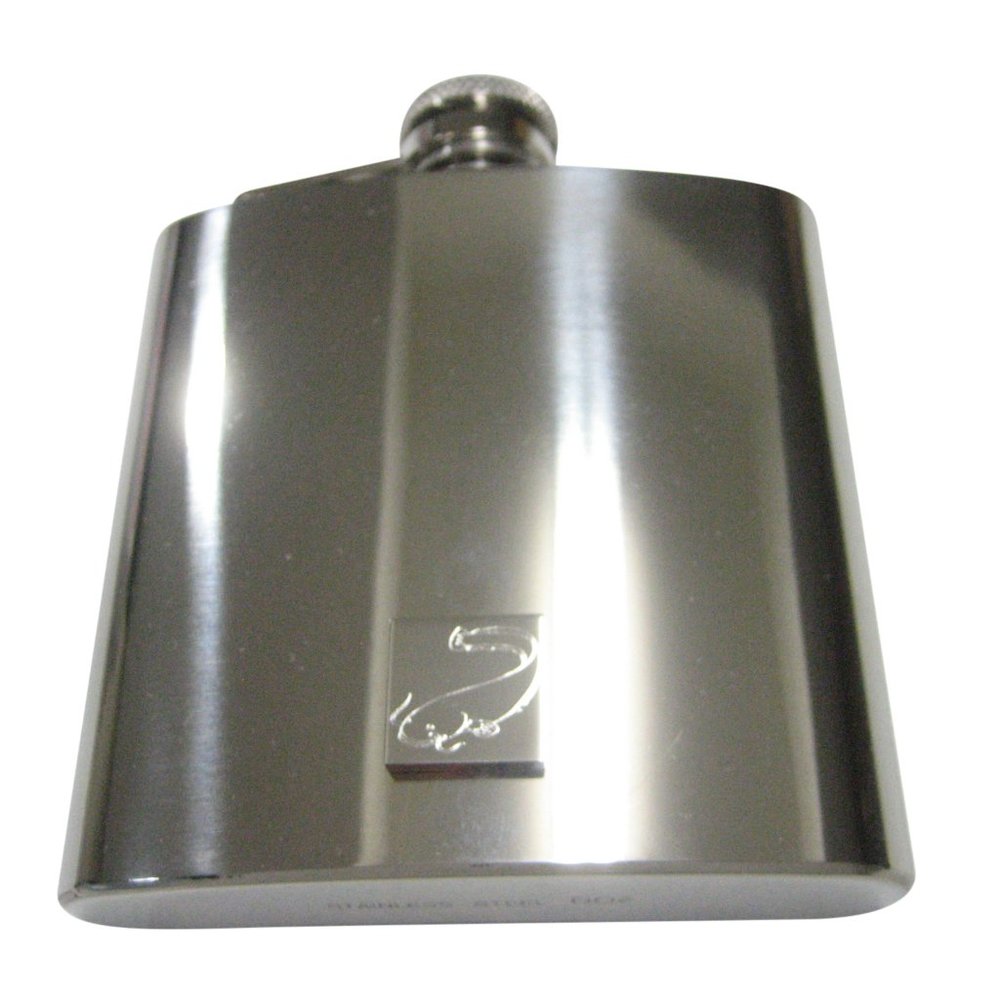Silver Toned Square Etched Catfish 6oz Flask